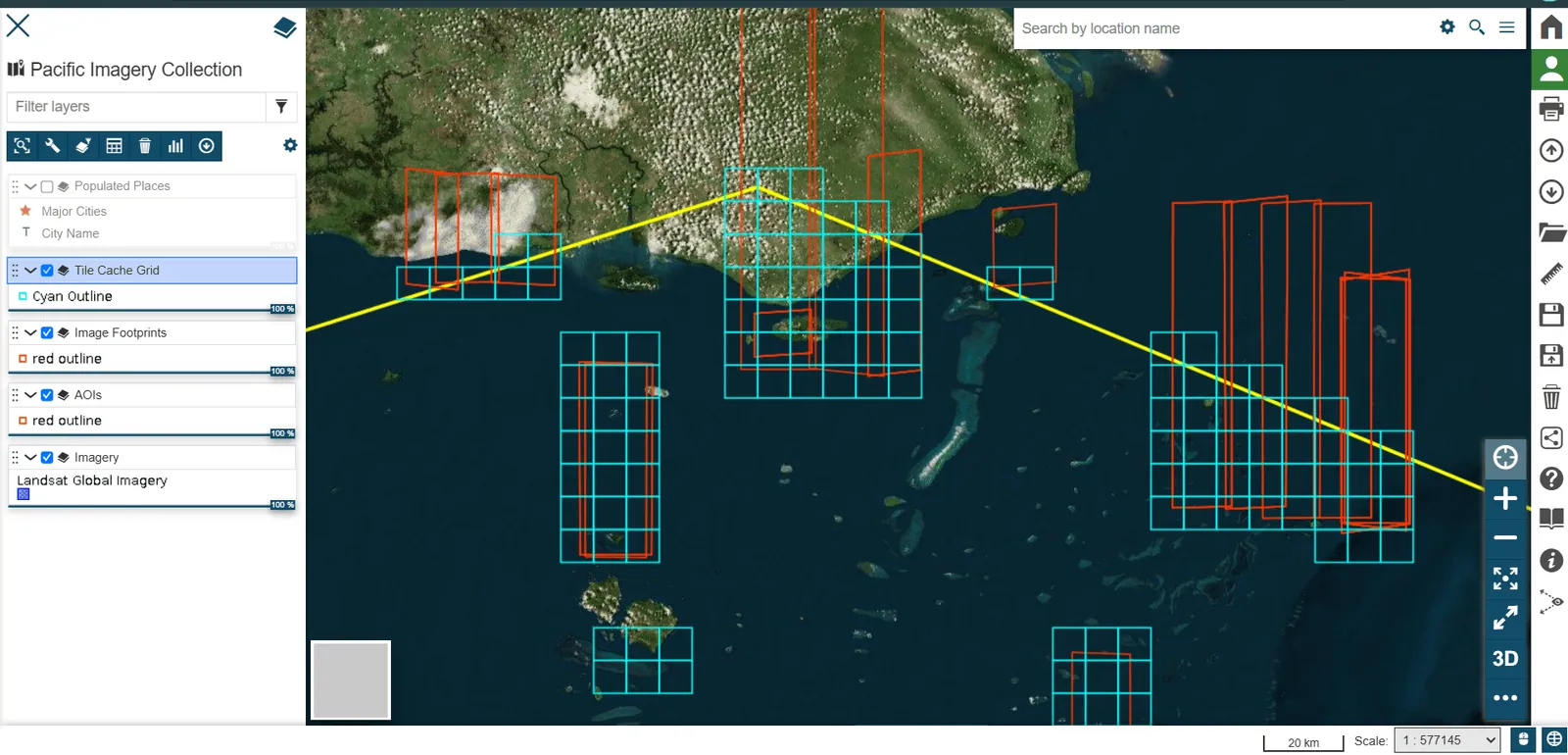 Tile collection progress visualization over the south Pacific
